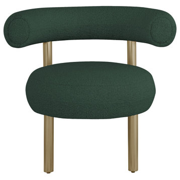 Bordeaux Boucle Fabric Upholstered Accent Chair, Green, Brushed Brass Finish