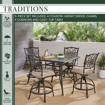 Traditions 5-Piece High-Dining Set, Tan With 42" Square Cast-top Table