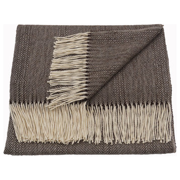 100% Baby Alpaca Chicago Geometric Throw / Afghan, All Natural, Brown