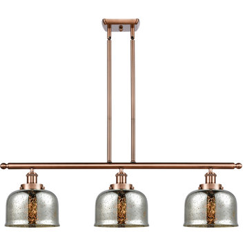 Ballston Bell 3 Light Island Light, Antique Copper, Silver Plated Mercury Glass