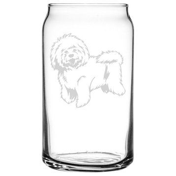 Bolognese Dog Themed Etched All Purpose 16oz. Libbey Can Glass