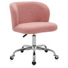 Modern Upholstered Boucle Desk Chair with Swivel Wheels, Pink