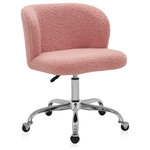 Belleze - Modern Upholstered Boucle Desk Chair with Swivel Wheels, Pink - Vintage style meets plush comfort with this low-profile chair, which works perfectly at either a desk or a vanity. Whether you're updating your home office or need a comfortable place to sit while applying makeup, this rolling chair will complete your decor needs and bring a boost of style to your home or office.