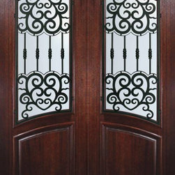Prehung Double Door 96 Mahogany Barcelona Square Top Arch Lite - Front Doors