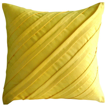Texture Pintucks Yellow Faux Suede Fabric 26x26 Euro Pillow, Contemporary Yellow