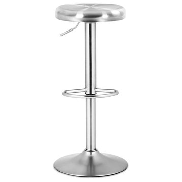 Sturdy Brushed Stainless Steel Bar Stool Adjustable Height Round Top