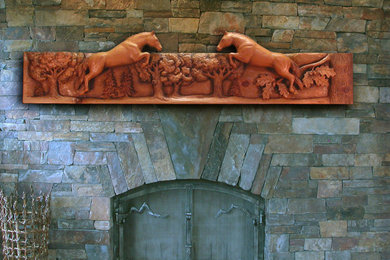 Jumping Horses Carved Mantel
