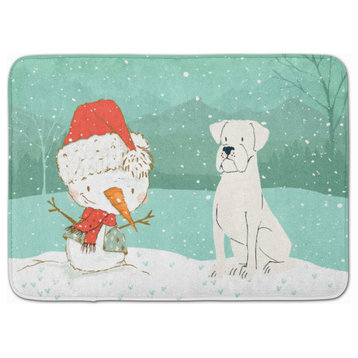 White Boxer and Snowman Christmas Machine Washable Memory Foam Mat