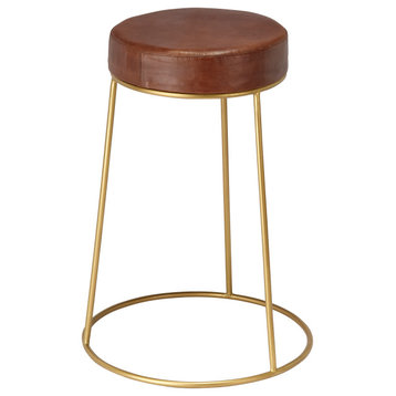 Henry Round Leather Counter Stool, Brown
