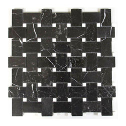 Polished Nero Marquina Black Marble Basketweave Mosaic Tiles with White Dot - Home Accessories & Decor