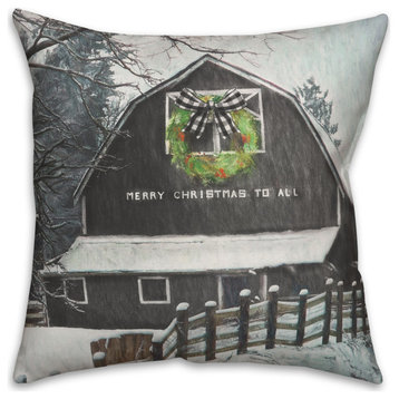 Black Barn With Wreath 18x18 Spun Poly Pillow