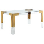 Meridian Furniture - Casper Dining Table, Gold - Enjoy intimate meals with those you love when you gather around this Casper dining table. This beautifully eye-catching table features a rich gold frame topped with a clear glass top for a rich, luxe look. Acrylic legs crown the stainless steel frame, adding to its contemporary feel. Pair it with your favorite modern chairs for an instant dining room or breakfast nook facelift.
