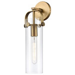 Innovations Lighting - 1-Light Sconce, Brushed Brass, Clear - An elegant twist on industrial lighting, Pilaster boasts a metal base with long dramatic glass cylinders filled with equally extraordinary Edison style bulbs.