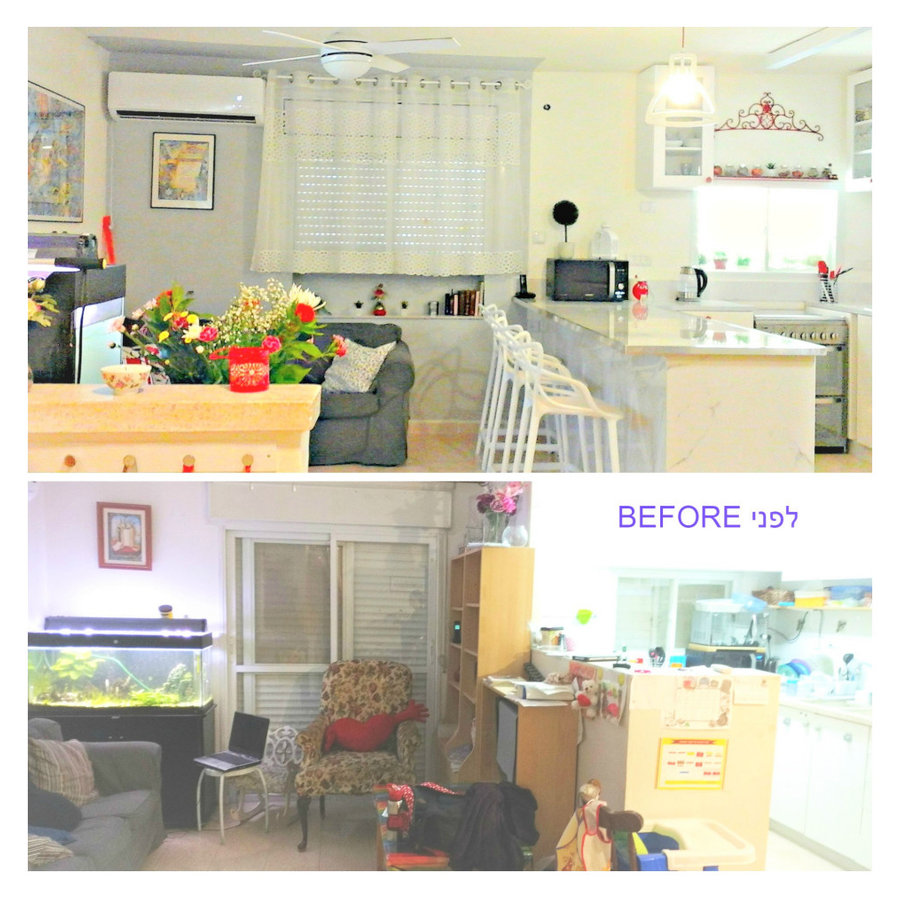 overview of the salon and kitchen