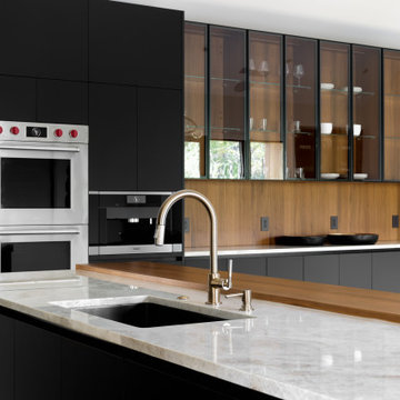 Black White & Wood Modern Kitchen Elegant Dark Hue Warm Tone Designed By Darash