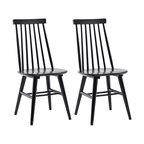 Set of 2 Spindle Back Wood Dining Room Windsor Chairs, Black