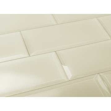 Frosted Elegance 3 in x 12 in Beveled Glass Subway Tile in Matte Creme