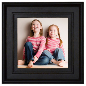 Square Black Picture Frame, 8x8, Solid Poplar Wood With Glass And Hanging Hardwa