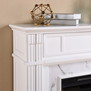 Rickby Faux Cararra Marble Electric Media Fireplace, White
