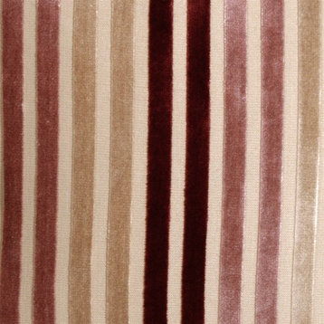 Velvet Multi Stripes Throw Pillow, Mauve and Scarlet, 20" X 20"