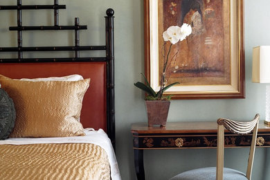 Inspiration for a mid-sized eclectic master dark wood floor bedroom remodel in Chicago with blue walls