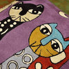 Picasso Purple Cat Pillow Cover Quadruplets Hand Embroidered Wool 18x18"