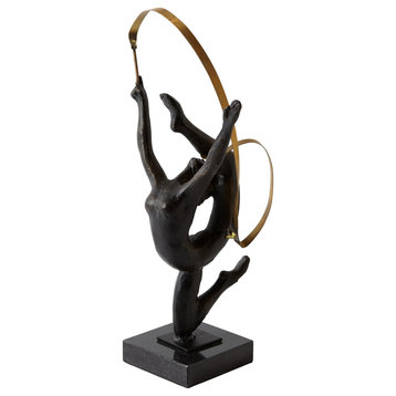 Luxe Modern Female Ribbon Dancer Sculpture Bronze Finish Metal Gold Arch Ballet