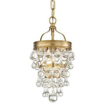 Calypso 1-Light Mini Chandelier, Vibrant Gold With Clear Glass Drops Crystal