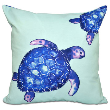 Turtle Tales, Animal Print Pillow, Aqua, 18"x18"
