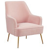 Accent Chair With T Cushioned Seat And Metal Legs, Pink