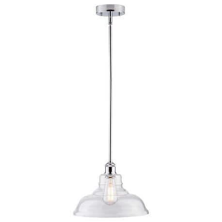 Lucera Industrial Factory Pendant, Polished Chrome, Led Bulb
