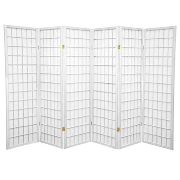 Room Divider, Scandinavian Spruce Wood With Rice Paper Screen, White/6 Panels