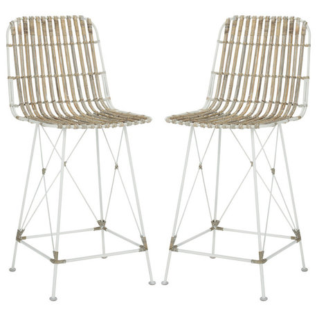 Safavieh Minerva Wicker Counter Stools, Set of 2, White