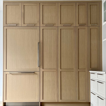 White Oak Shaker Pantry with Slim Stainless Appliance Pulls