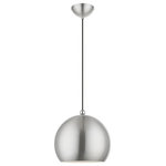 Livex Lighting - Stockton 1 Light Brushed Nickel With Polished Chrome Accents Globe Pendant - Featuring a clean and crisp modern look, the Stockton one light globe pendant makes a contemporary statement with the smooth cone shape of its brushed nickel finish exterior.  A gleaming shiny white finish on the interior of the metal shade and polished chrome finish accents bring a refined touch of style. It will look perfect above a kitchen counter.