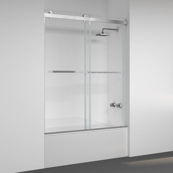 Spezia 60" W x 58" H Double Sliding Frameless Tub Door, Brushed Nickel, 60" W X