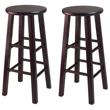 Winsome Bar Stools With Square Legs, 29", Espresso, Set of 2