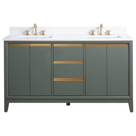 Vanity Art Bathroom Vanity With Sink, Vintage Green, 60" Double