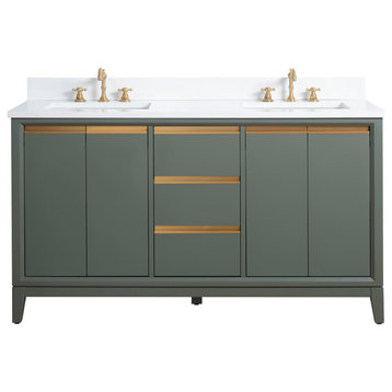 Bath Vanity, Sink, Engineered Marble Top, Vintage Green, 60" (Double Sink)
