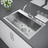 Exclusive Heritage 33"x22" Single Bowl Topmount Stainless Steel Kitchen Sink, With Strainer and Grid