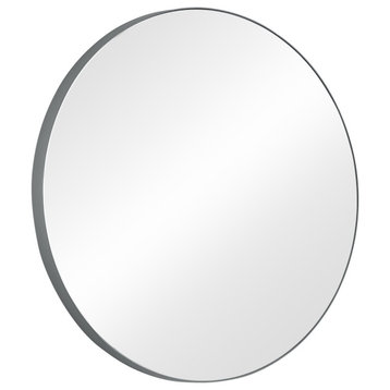 Decorative Flat Round Mirror, Grey, 30