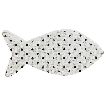 10" Cape Cod Inspired Table Top White and Black Polka Dot Fish Decoration