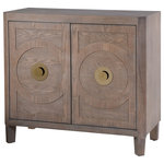 StyleCraft - Gemma Brooks Two Door Accent Cabinet With Adjustable Interior Shelf Gray - The Gemma accent cabinet has two doors with a circular pattern on each one. In the center of each door is a circular door handle in a brass finish. Complete with soft close hinges, a versatile gray finish, and an adjustable interior shelf, this accent cabinet is an elegant storage solution for modern spaces.