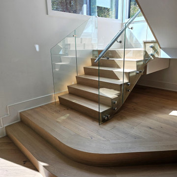 Project #129 | Modern White Oak Staircase with Slanted Risers