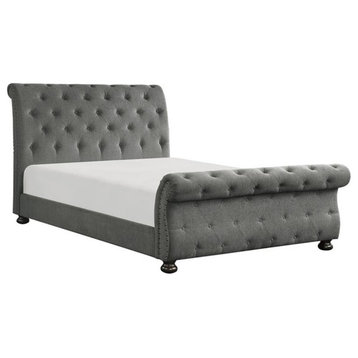 Lexicon Crofton Traditional Chenille Queen Upholstery Bed in Dark Gray