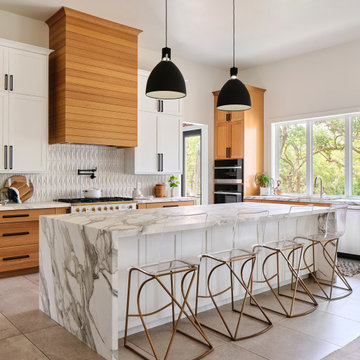 A Large Two-Kitchen Kitchen with Fresh White Cabinets
