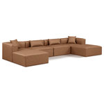 Meridian Furniture - Cube Upholstered Modular Sectional, Brown, 6-Piece: 2 Armless Chair, 2 Corner Chair, 2 Ottoman, Vegan Leather - Elevate your space with the luxurious Cube Vegan Leather Modular Sectional. This modular sectional exudes modern elegance, charm, and comfort making it a perfect addition to any contemporary living space. Its clean lines and cube shape are reminiscent of minimalist design, while the plush brown vegan leather upholstery adds a touch of luxury and sophistication. The chair's versatile construction and geometric aesthetic seamlessly integrate into various design styles, from sleek living rooms to chic home offices, embodying the essence of modern design and creating a sense of order and tranquility in your space.