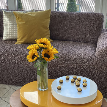 Cappuccino Sofa & Mango Pillows Slipcovers | Mamma Mia Covers