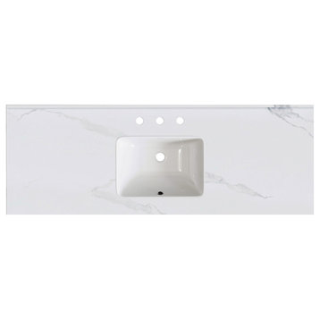 Engineered Composite White Rectangular Single Sink Vanity Top in White, 61''