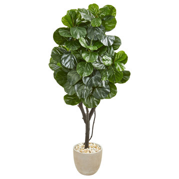 67" Fiddle Leaf Fig Artificial Tree in Sand Stone Planter